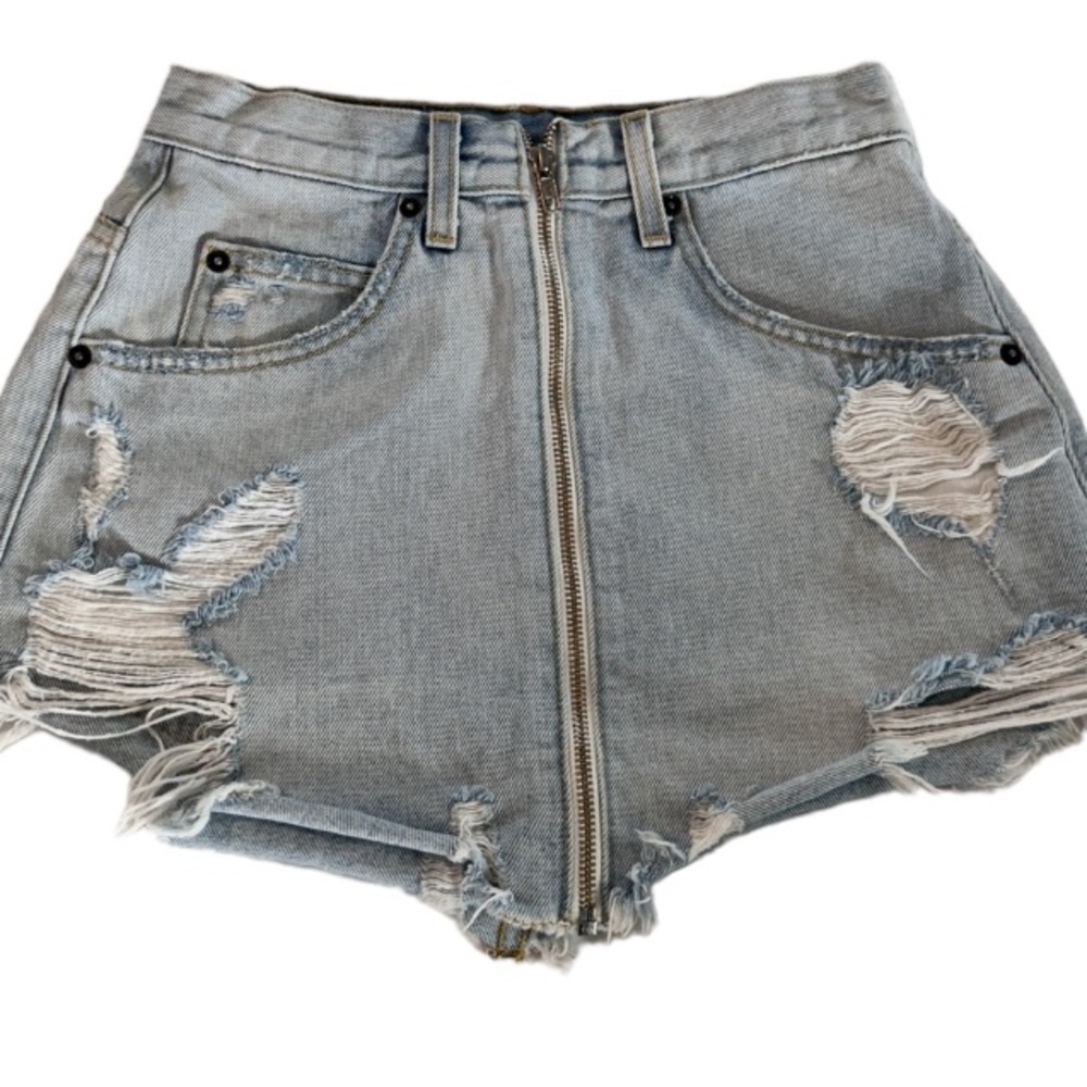 Carmar Light Blue Distressed Denim Mini Skirt